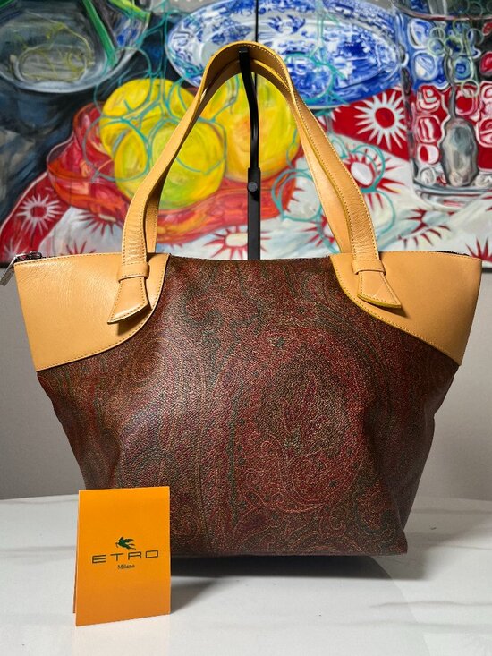 Etro Milano Handbags - ETRO Milano Arnica Paisley Coated Canvas Leather Zip Tote